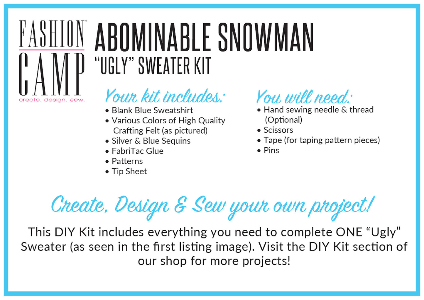 DIY Kit Ugly Christmas Sweater |  Abominable Snowman "Ugly" Holiday Sweater