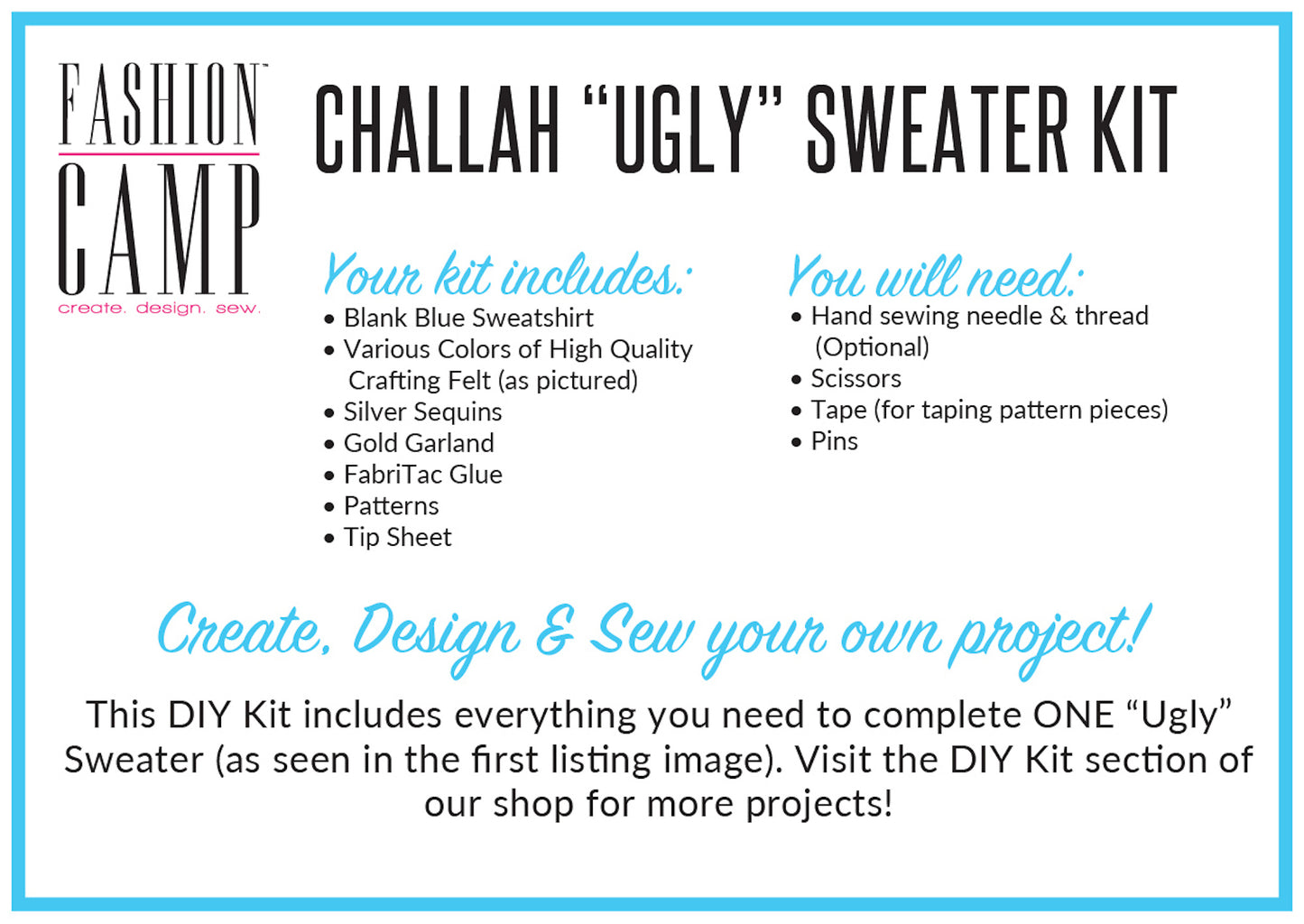 DIY Kit Ugly Hanukkah Sweater | Challah "Ugly" Holiday Sweater