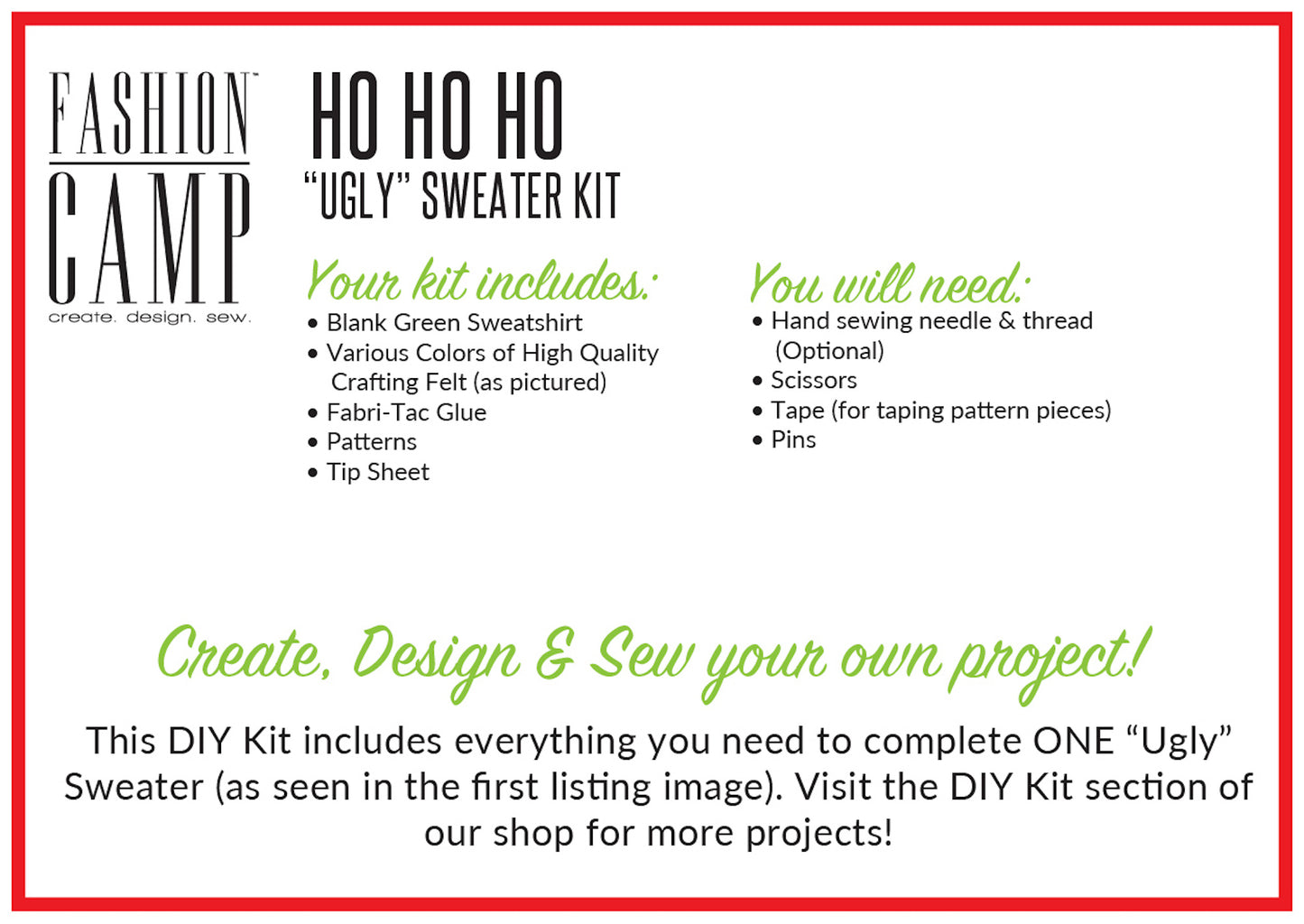 DIY Kit Ugly Christmas Sweater |  Ho Ho Ho "Ugly" Holiday Sweater