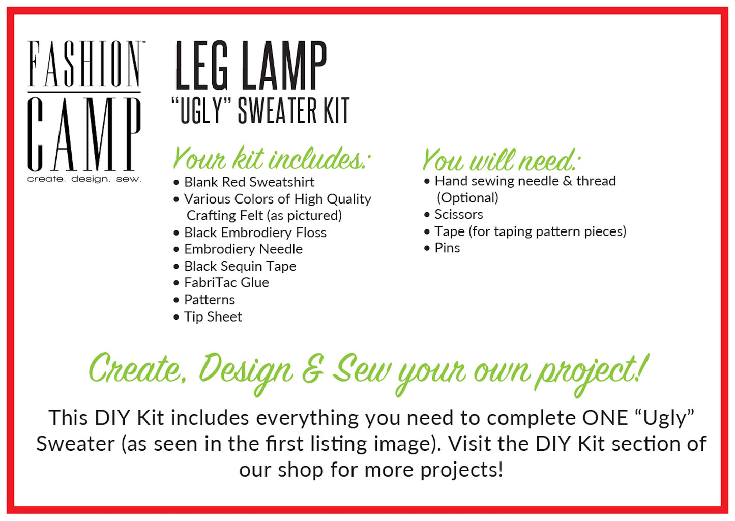 DIY Kit Ugly Christmas Sweater | Leg Lamp "Ugly" Holiday Sweater