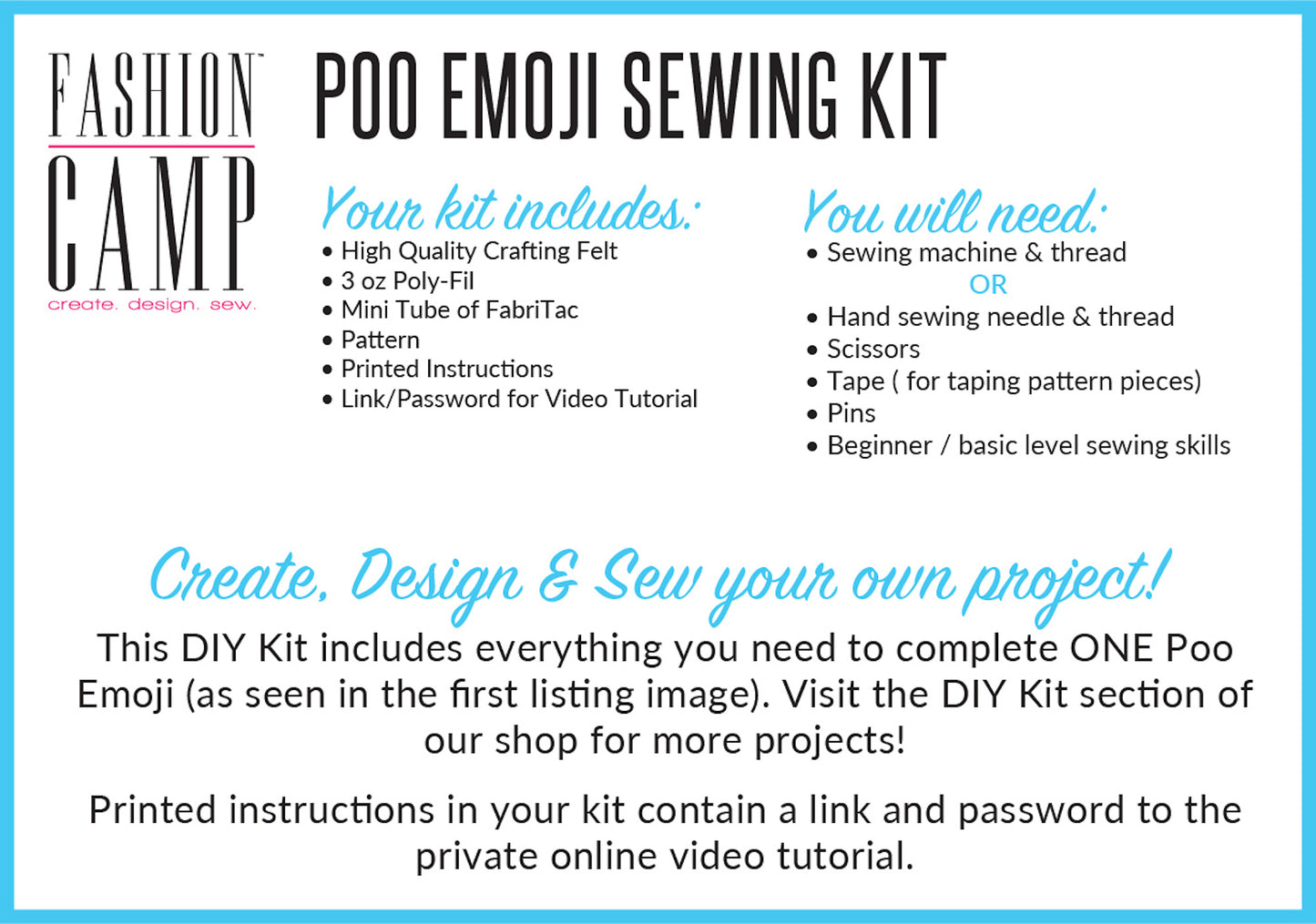 DIY Poo Emoji Pillow Sewing Kit & Video Tutorial