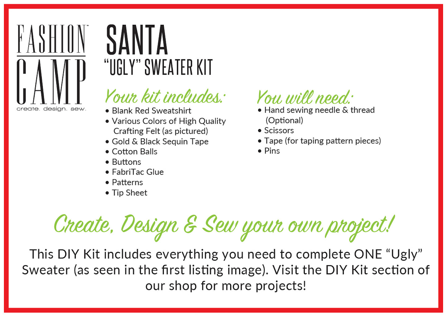DIY Kit Ugly Christmas Sweater |  Santa "Ugly" Holiday Sweater