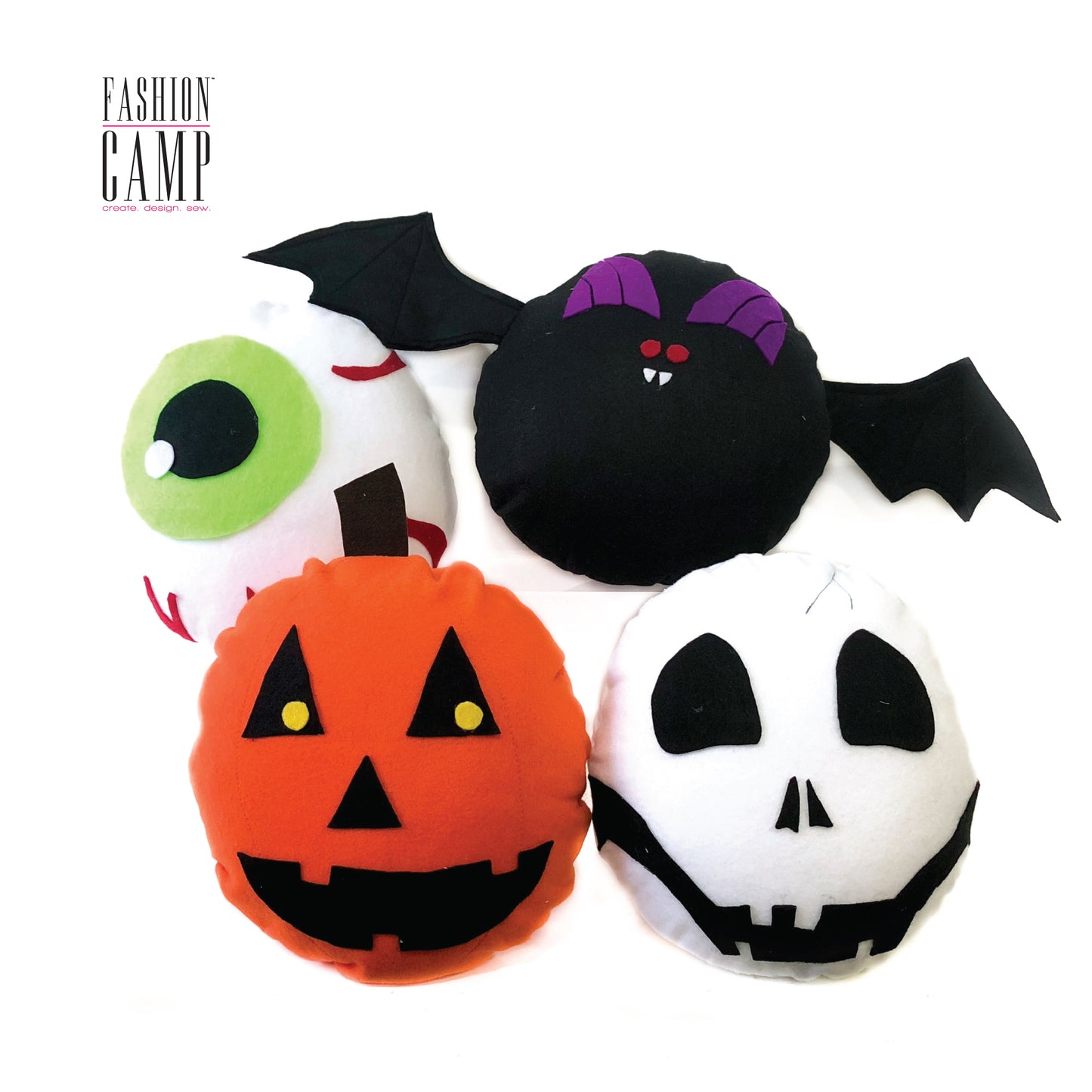 DIY Spooky Pillow Kits | Eyeball | Bat | Pumpkin | Skull | Felt 12" Round Pillow - Kids Sewing Project