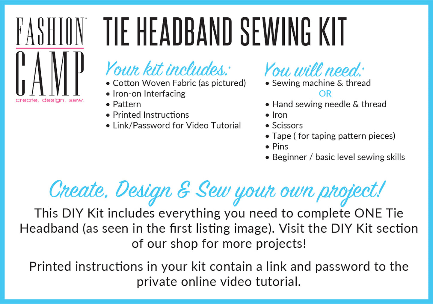 DIY Tie Headband Sewing Kit & Video Tutorial