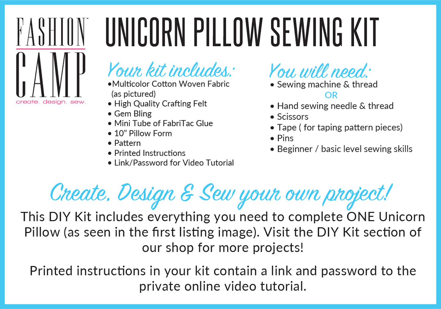 DIY Unicorn Mini Pillow Sewing Kit & Video Tutorial