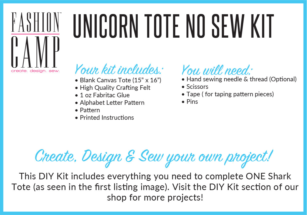 NO SEW DIY Personalized Unicorn Tote Bag Kit